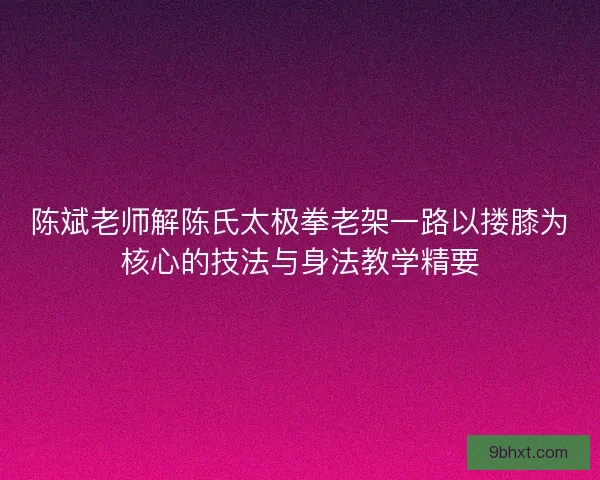 陈斌老师解陈氏太极拳老架一路以搂膝为核心的技法与身法教学精要